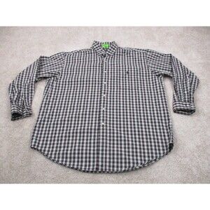 Ralph Lauren Big Shirt Men Large Green White Plaid Pony Oversized Button Up 90s